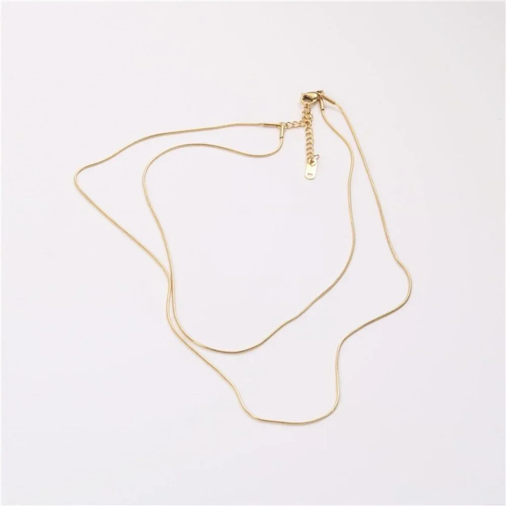 Real 18K Gold Platted Layered Snake Chain Necklace - Picture 3 of 5